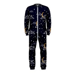 Hand Drawn Scratch Style Night Sky With Moon Cloud Space Among Stars Seamless Pattern Vector Design  Onepiece Jumpsuit (kids)