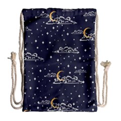 Hand Drawn Scratch Style Night Sky With Moon Cloud Space Among Stars Seamless Pattern Vector Design  Drawstring Bag (large)