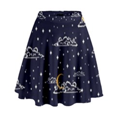 Hand Drawn Scratch Style Night Sky With Moon Cloud Space Among Stars Seamless Pattern Vector Design  High Waist Skirt