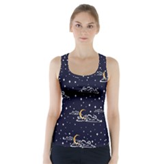 Hand Drawn Scratch Style Night Sky With Moon Cloud Space Among Stars Seamless Pattern Vector Design  Racer Back Sports Top