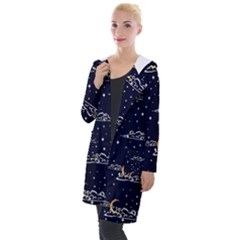 Hand Drawn Scratch Style Night Sky With Moon Cloud Space Among Stars Seamless Pattern Vector Design  Hooded Pocket Cardigan by BangZart