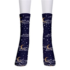 Hand Drawn Scratch Style Night Sky With Moon Cloud Space Among Stars Seamless Pattern Vector Design  Men s Crew Socks by BangZart