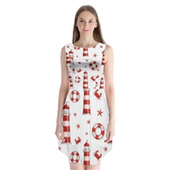 Nautical Seamless Pattern Sleeveless Chiffon Dress  