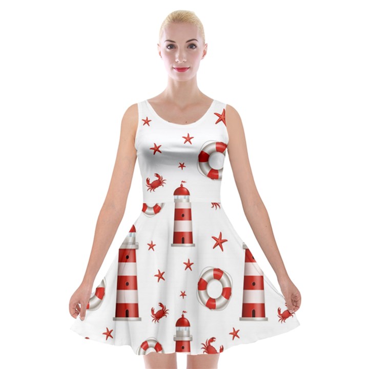 Nautical seamless pattern Velvet Skater Dress