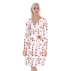 Nautical Seamless Pattern Long Sleeve Velvet Front Wrap Dress