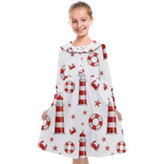 Nautical Seamless Pattern Kids  Midi Sailor Dress by BangZart