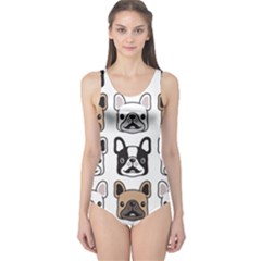 Dog French Bulldog Seamless Pattern Face Head One Piece Swimsuit