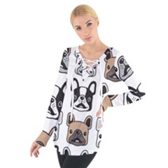 Dog French Bulldog Seamless Pattern Face Head Tie Up Tee