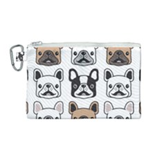 Dog French Bulldog Seamless Pattern Face Head Canvas Cosmetic Bag (medium)