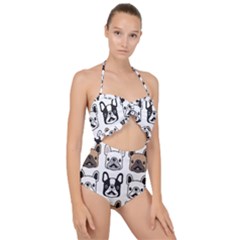 Dog French Bulldog Seamless Pattern Face Head Scallop Top Cut Out Swimsuit