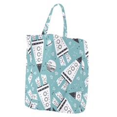 Cute Seamless Pattern With Rocket Planets Stars Giant Grocery Tote