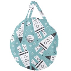 Cute Seamless Pattern With Rocket Planets Stars Giant Round Zipper Tote