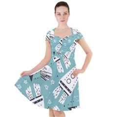 Cute Seamless Pattern With Rocket Planets Stars Cap Sleeve Midi Dress by BangZart