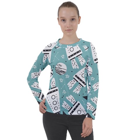 Cute Seamless Pattern With Rocket Planets Stars Women s Long Sleeve Raglan Tee by BangZart