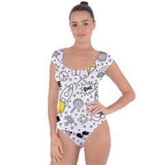 Set Cute Colorful Doodle Hand Drawing Short Sleeve Leotard  by BangZart