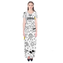 Set Cute Colorful Doodle Hand Drawing Short Sleeve Maxi Dress