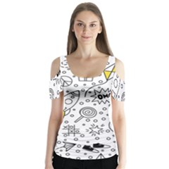 Set Cute Colorful Doodle Hand Drawing Butterfly Sleeve Cutout Tee 