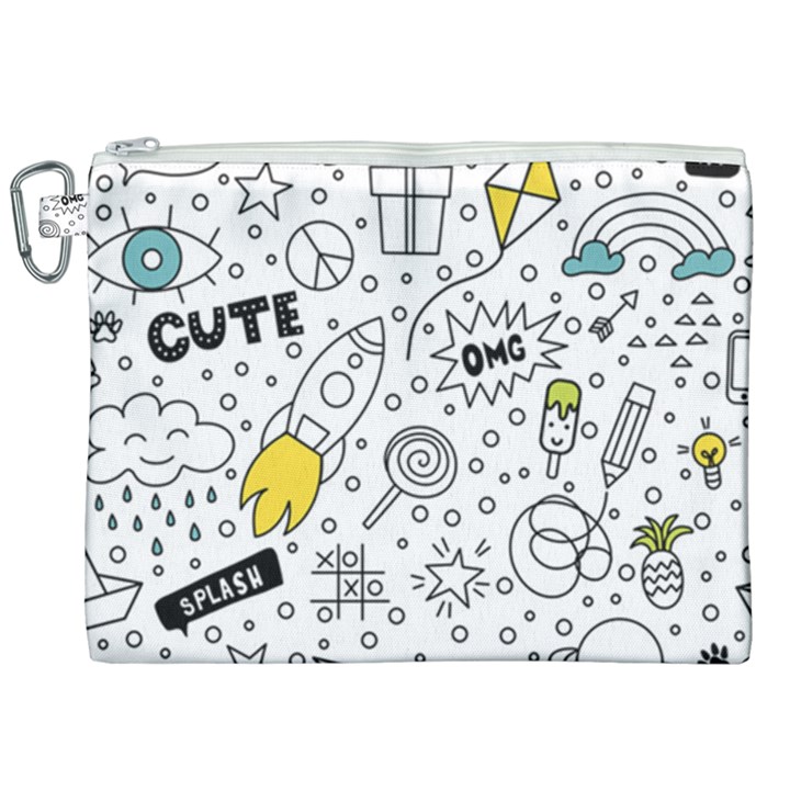 Set cute colorful doodle hand drawing Canvas Cosmetic Bag (XXL)