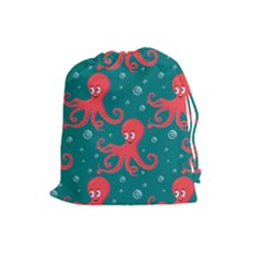 Cute Smiling Red Octopus Swimming Underwater Drawstring Pouch (large)