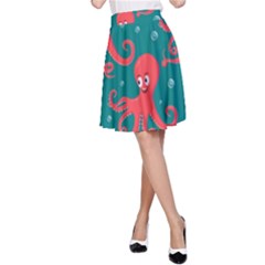 Cute Smiling Red Octopus Swimming Underwater A-line Skirt by BangZart