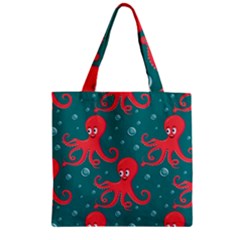 Cute Smiling Red Octopus Swimming Underwater Zipper Grocery Tote Bag