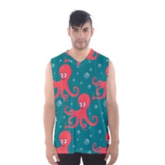 Cute Smiling Red Octopus Swimming Underwater Men s Basketball Tank Top