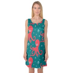 Cute Smiling Red Octopus Swimming Underwater Sleeveless Satin Nightdress