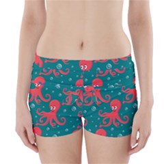 Cute Smiling Red Octopus Swimming Underwater Boyleg Bikini Wrap Bottoms