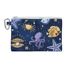 Marine Seamless Pattern Thin Line Memphis Style Canvas Cosmetic Bag (large)