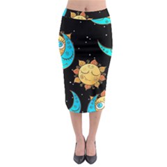 Seamless Pattern With Sun Moon Children Midi Pencil Skirt