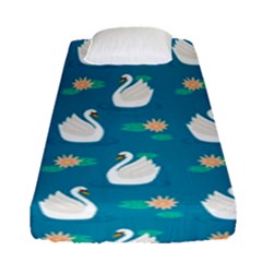 Elegant Swan Pattern With Water Lily Flowers Fitted Sheet (single Size)