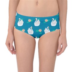 Elegant Swan Pattern With Water Lily Flowers Mid-waist Bikini Bottoms