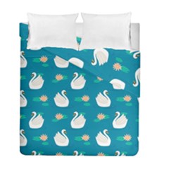 Elegant Swan Pattern With Water Lily Flowers Duvet Cover Double Side (full/ Double Size)