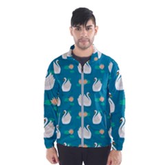 Elegant Swan Pattern With Water Lily Flowers Men s Windbreaker