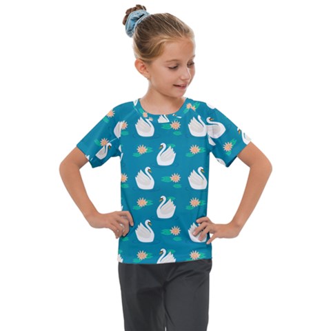 Elegant Swan Pattern With Water Lily Flowers Kids  Mesh Piece Tee by BangZart