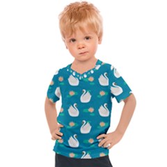 Elegant Swan Pattern With Water Lily Flowers Kids  Sports Tee