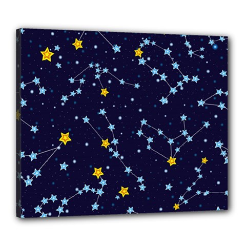 Seamless pattern with cartoon zodiac constellations starry sky Canvas 24  x 20  (Stretched)