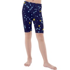 Seamless pattern with cartoon zodiac constellations starry sky Kids  Mid Length Swim Shorts