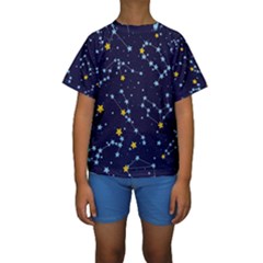 Seamless pattern with cartoon zodiac constellations starry sky Kids  Short Sleeve Swimwear