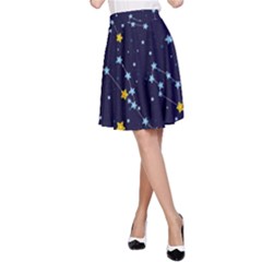 Seamless Pattern With Cartoon Zodiac Constellations Starry Sky A-line Skirt