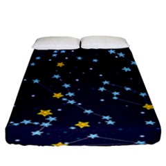 Seamless pattern with cartoon zodiac constellations starry sky Fitted Sheet (King Size)