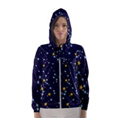 Seamless pattern with cartoon zodiac constellations starry sky Women s Hooded Windbreaker