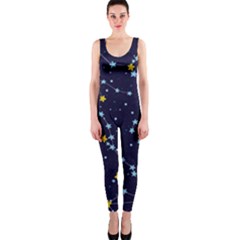 Seamless Pattern With Cartoon Zodiac Constellations Starry Sky One Piece Catsuit