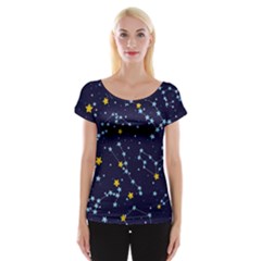 Seamless Pattern With Cartoon Zodiac Constellations Starry Sky Cap Sleeve Top