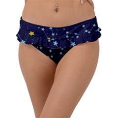 Seamless pattern with cartoon zodiac constellations starry sky Frill Bikini Bottom