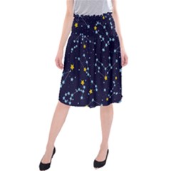 Seamless pattern with cartoon zodiac constellations starry sky Midi Beach Skirt