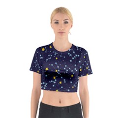 Seamless Pattern With Cartoon Zodiac Constellations Starry Sky Cotton Crop Top