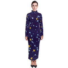 Seamless pattern with cartoon zodiac constellations starry sky Turtleneck Maxi Dress