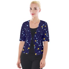 Seamless pattern with cartoon zodiac constellations starry sky Cropped Button Cardigan