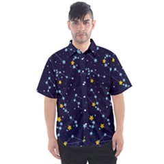 Seamless pattern with cartoon zodiac constellations starry sky Men s Short Sleeve Shirt